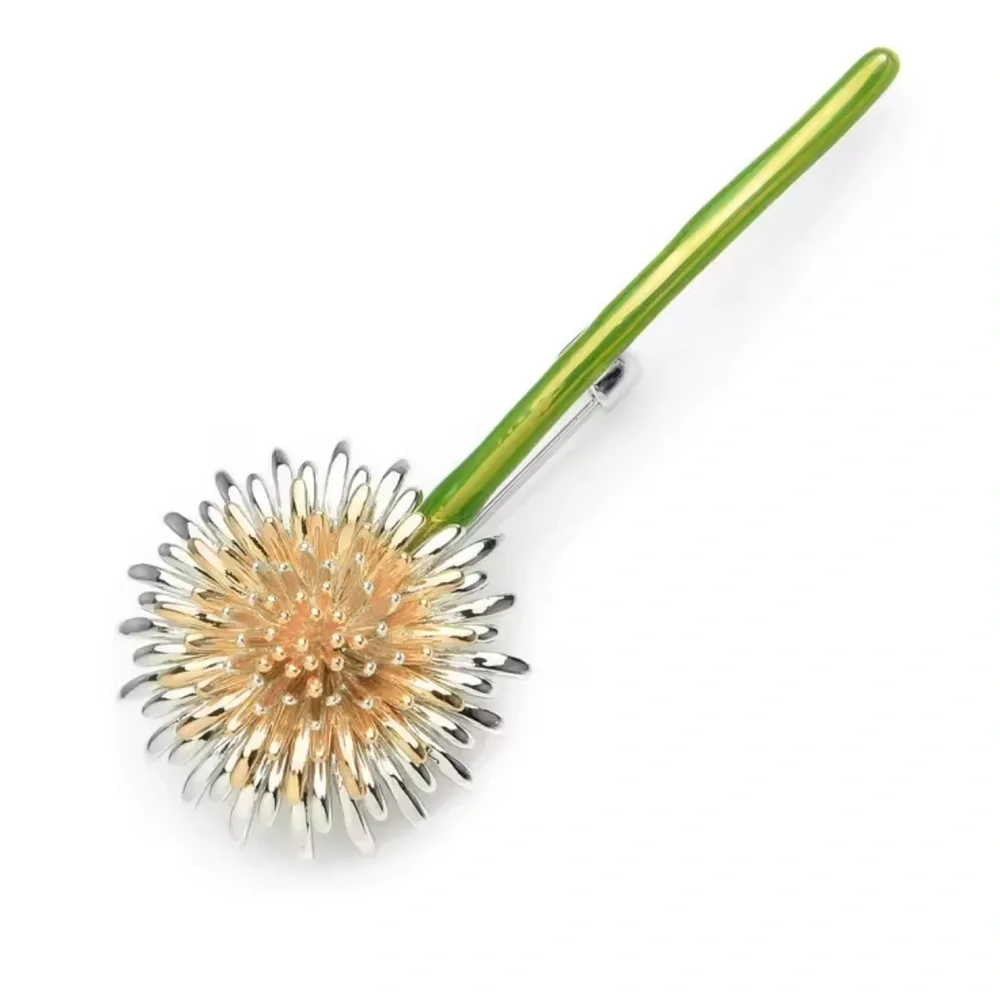 Dandelion Silver Gold Stem Brooch